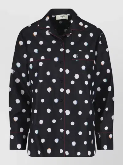 Fendi Long Sleeve Top Polka Dots Chest Pocket In Black
