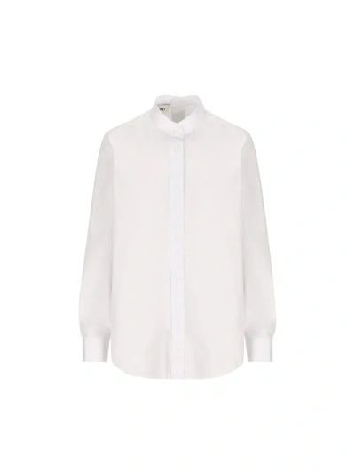 Fendi Long Sleeved Buttoned Poplin Shirt In Beige