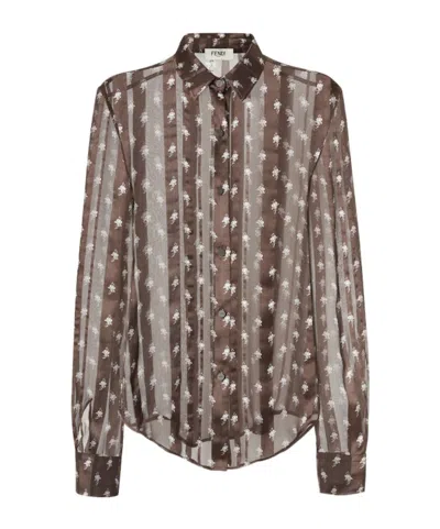 Fendi Long-sleeved Chiffon Shirt In Brown