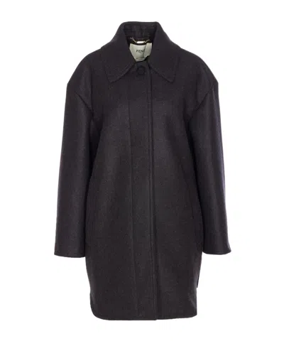 Fendi Long-sleeved Coat In Black