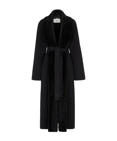 Fendi Long-sleeved Coat In Black