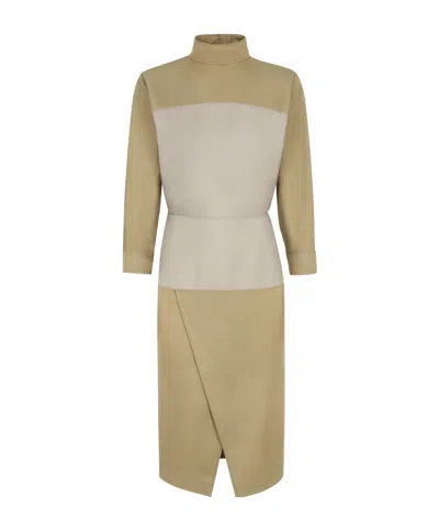 Fendi Long-sleeved Cotton Dress In Nude