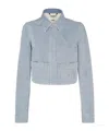Fendi Logo Stamp Cropped Denim Jacket In Gray
