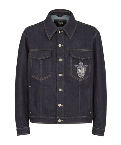 FENDI FENDI CREST EMBROIDERED JEANS JACKET