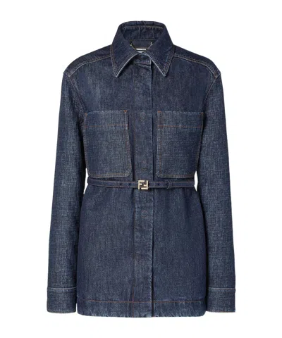 Fendi Long-sleeved Denim Jacket In Blue