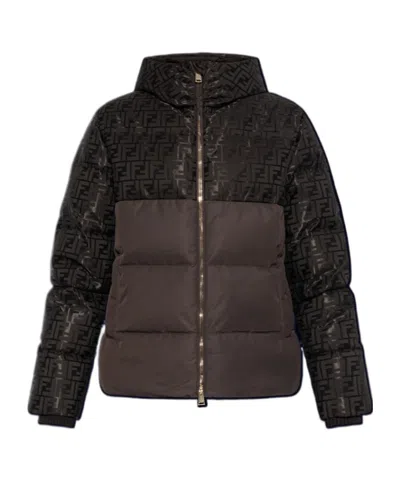 Fendi Long-sleeved Down Jacket In Brown