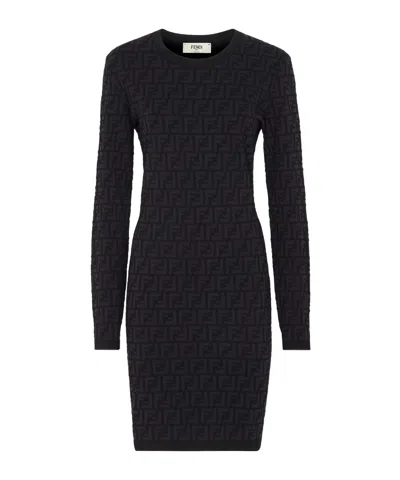 Fendi Long-sleeved Dress In Black