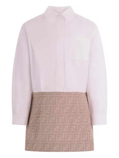 Fendi Long-sleeved Ff-motif Dress In White