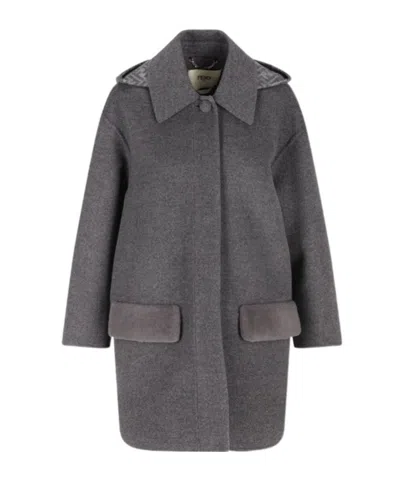 FENDI FENDI LONG SLEEVED HOODED COAT