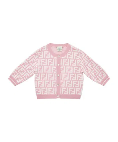 Fendi Long-sleeved Knitted Cardigan In Pink