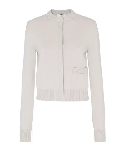 Fendi Long-sleeved Knitted Cardigan In White