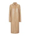 Fendi Longline Leather Coat With Faux Fur Trim In Nude