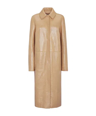 Fendi Light Brown Sheepskin Coat In Yellow