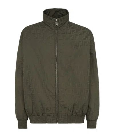 Fendi Green Ff Nylon Bomber Jacket In Black