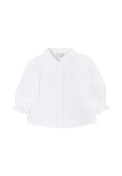 Fendi Long Sleeved Shirt For Baby Girl In White
