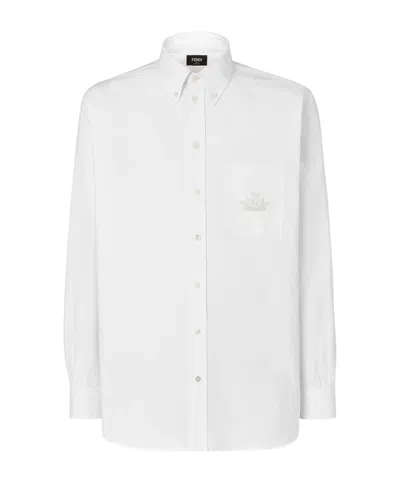FENDI FENDI LOGO EMBROIDERED COLLARED LONG-SLEEVE SHIRT