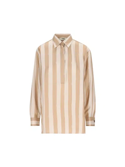 Fendi Long Sleeved Striped Shirt In Multi