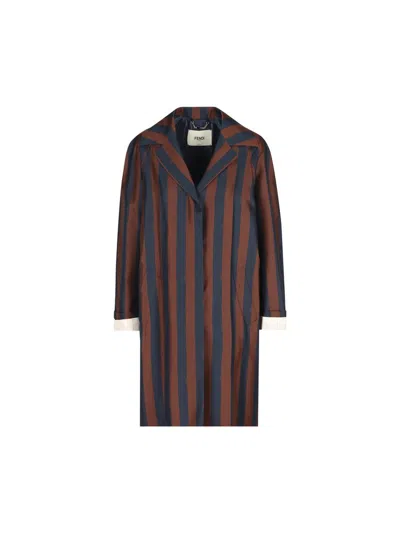 Fendi Long Sleeved Striped Trench Overcoat In Multi