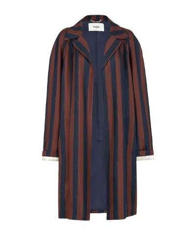 Fendi Long Sleeved Striped Trench Overcoat In Red