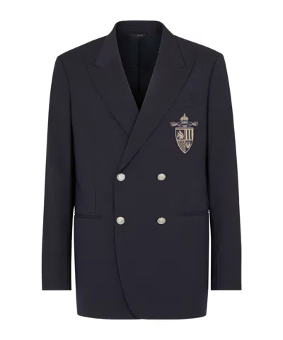 Fendi Straight-cut Double Breasted Wool Jacket Clothing In Black