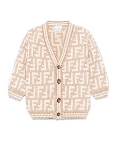 Fendi Long-sleeved Sweater Cardigan In Nude