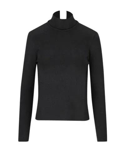 Fendi Long-sleeved Sweater With Vertical Collar In Black