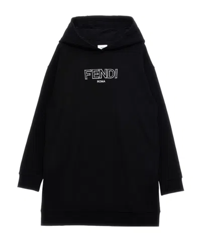 Fendi Long-sleeved Sweatshirt Dress In Black