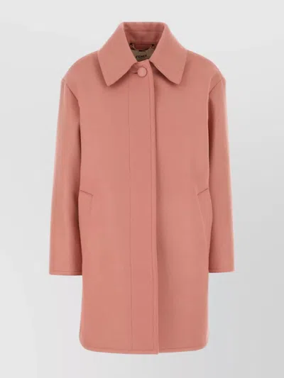 Fendi Long Wool Coat Collared Design In Pink