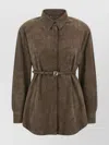 Fendi Longline Collared Shirt Belted Waist In Green