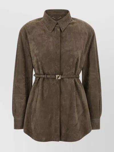 FENDI LONGLINE COLLARED SHIRT BELTED WAIST