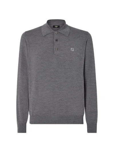 Fendi Long-sleeve Polo Shirt In Gray
