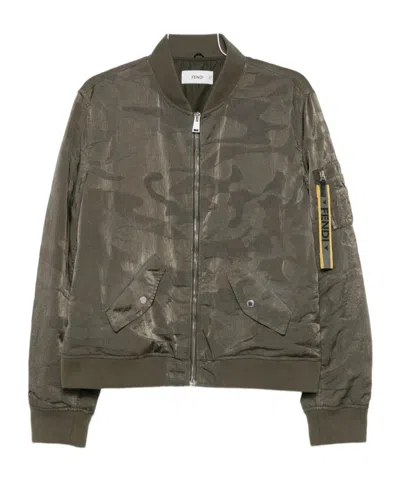 Fendi Long-sleeved Camouflage Jacket In Gray