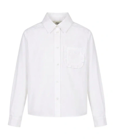 Fendi Kids' Long-sleeved Shirt In White