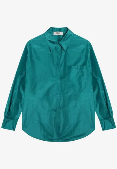 Fendi Long-sleeved Silk Shirt In Blue