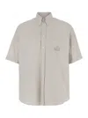 Fendi Men Beige Shirt With Button-down Collar And Logo Embroidery On The Front In Cotton Man In Multicolor