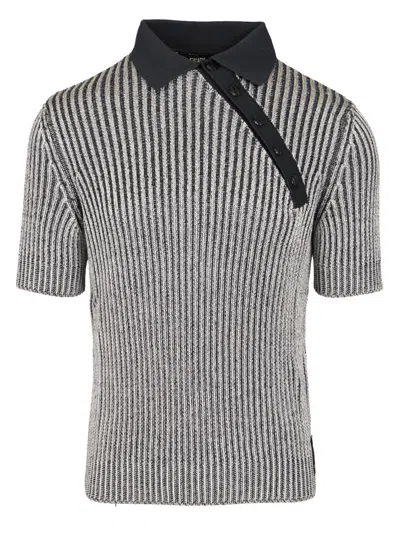 Fendi Polo In Misto Viscosa Stretch Ricamata  Uomo In Stripped