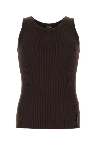 Fendi Look 30 Adv Top Ribbed Jersey Ff Club Crest Brown