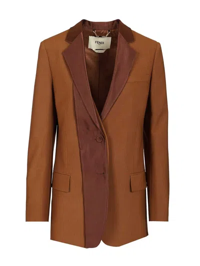 Fendi Look 42 - Wool Mohair Blazer With Detachable Silk Rever Jackets Beige In Brown