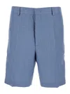 Fendi Linen Bermuda With Jacquard Trousers Light Blue
