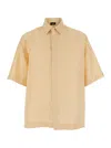 Fendi Men Yellow Shirt With Wide Short Sleeves And All-over Ff Motif In Linen Blend Man In Neutral