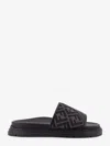 Fendi Men Low Leather Sandals With Ff Jacquard Insert In Black