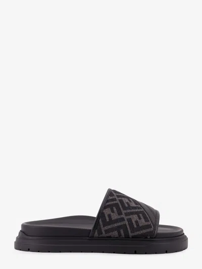 FENDI LOW LEATHER SANDALS WITH FF JACQUARD INSERT