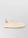 Fendi Low Profile Leather Sneakers With Round Toe In Neutral