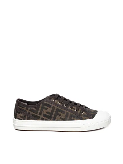 Fendi Low Sneakers In Fabric In Brown