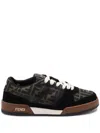Fendi Match Ff Jacquard Fabric And Suede Sneakers In Brown