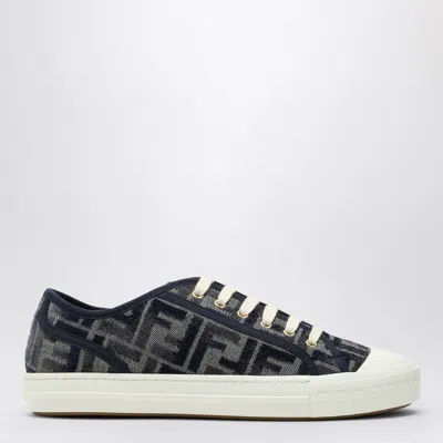 Fendi Low Top Denim Sneakers With Chenille Pattern In Blue