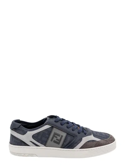 FENDI LOW TOP LEATHER AND FABRIC SNEAKERS