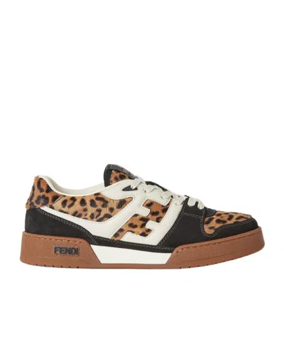 Fendi Low-top Platform In Multicolor Cavallino Calfskin And Suede In Brown