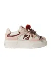 Fendi Low Top Platform Shoes In Pink Leather With Charm In Neutral