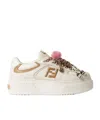 Fendi Low Top Platform Shoes In White Leather With Charm In Neutral
